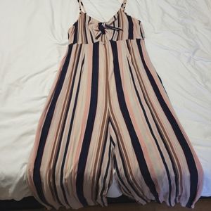 Cropped large striped jumpsuit wide leg knot front